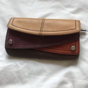 Fossil FIFTY FOUR Wallet Clutch Leather Three Pocket Organizer Snaps